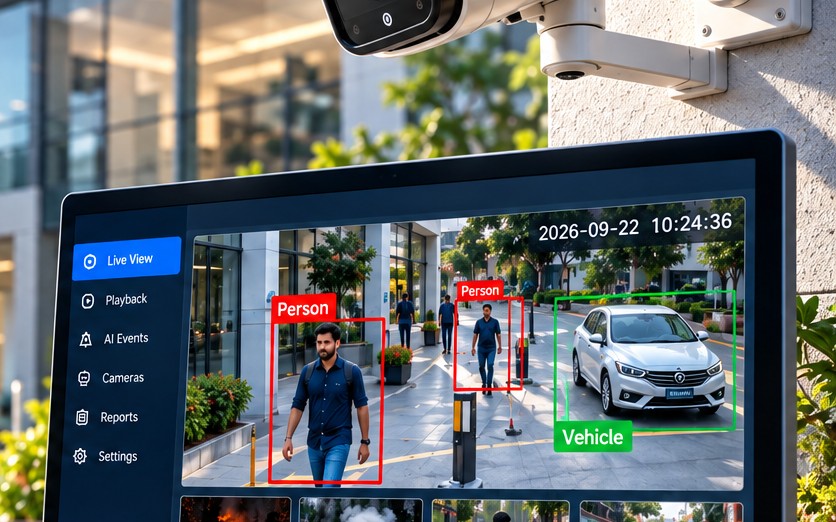 Zee AI Vision detecting people and a vehicle on a live camera feed in real time