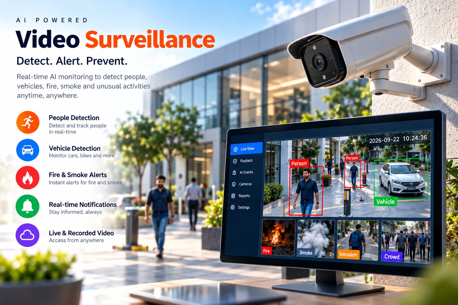 Zee AI Vision — AI powered video surveillance detecting people, vehicles, fire, smoke and intrusion in real time